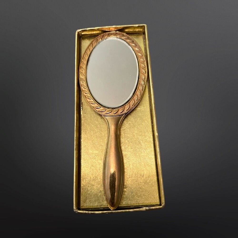 Open Box Vintage Mini AVON Acorn Handheld Vanity Mirror 4” W/ Original Box - Picture 2 of 6